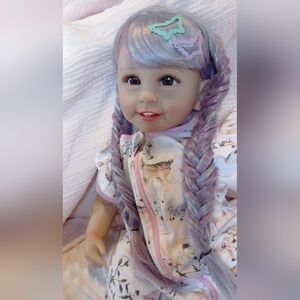 Realistic Doll Reborn Style Baby Girl Mermaid Dress Alternative Purple Blue Hair